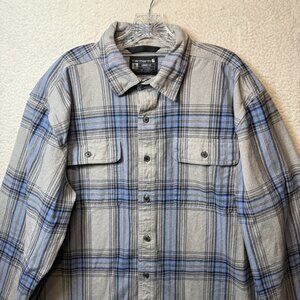 Carhartt Loose Fit Gray Blue Plaid Flannel Shirt Men’s Size XL Tall